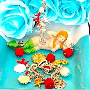 Brighton UNDER THE SEA Seahorse Pearl Coral Necklace Beach Bracelet Earrings set